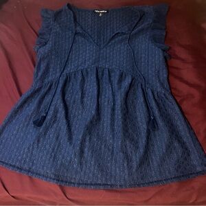 Steve Madden Deep Blue Blouse with Ruffle Sleeves